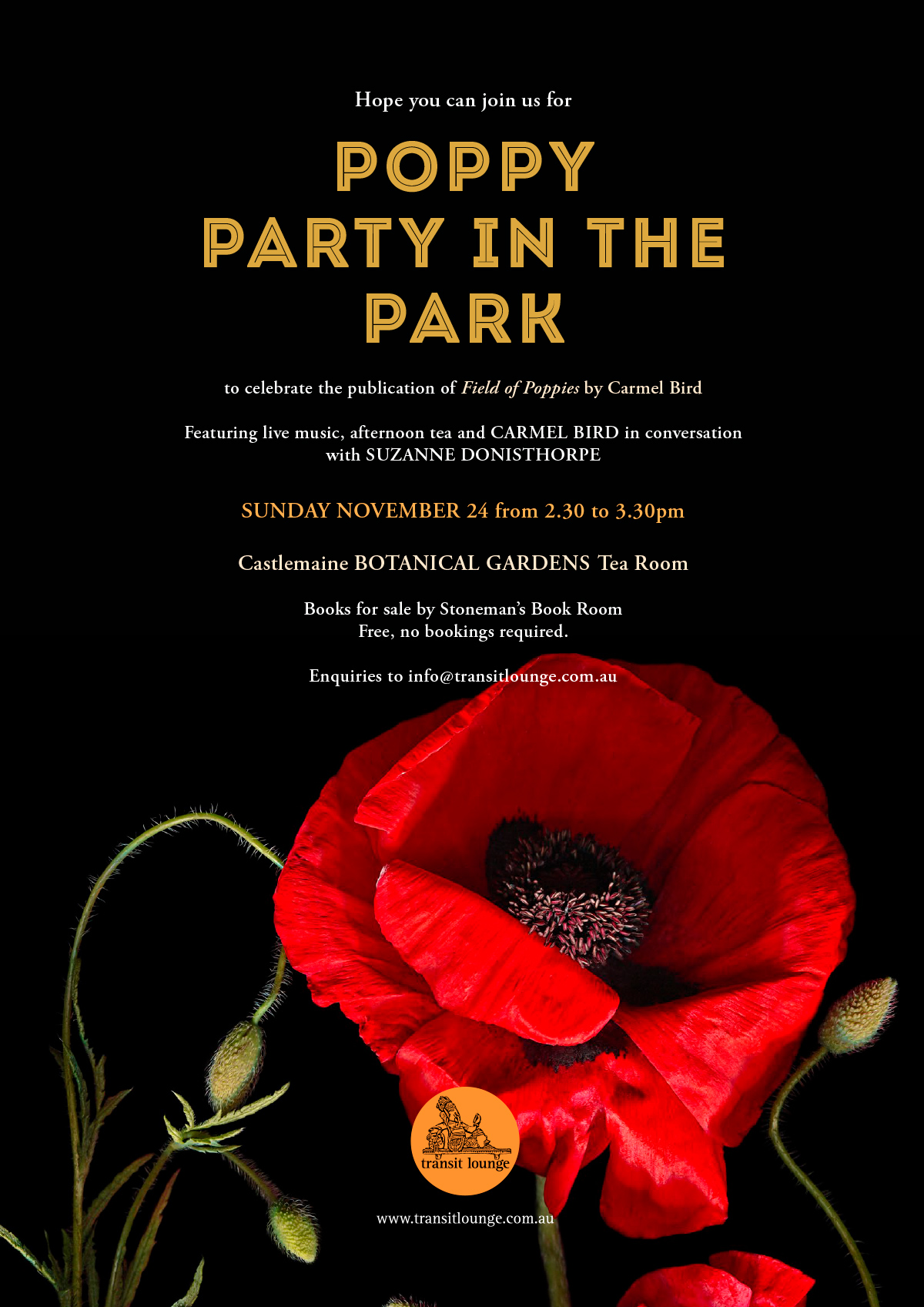 Poppy Party in the Park to celebrate publication of Carmel Bird's Field of Poppies